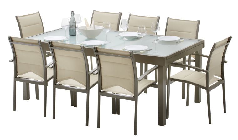 SALON DE JARDIN COMPLET TAUPE 8 PLACES - Collectio
