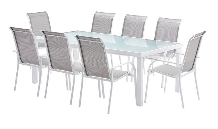 SALON DE JARDIN 8 PLACES EN ALUMINIUM BLANC - Modè
