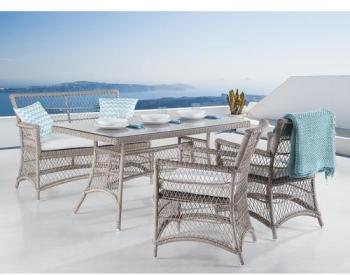 Table de jardin en rotin - 2 chaises et une banque