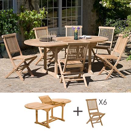 Ensemble table et 6 chaises en teck