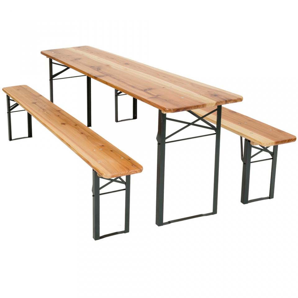 Table et bancs pliant en bois, Table de Jardin, de