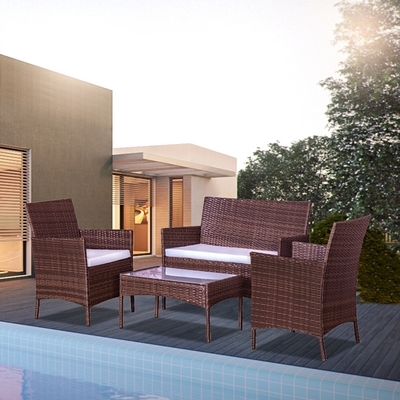 Mykonos marron/blanc : salon de jardin 4 places en