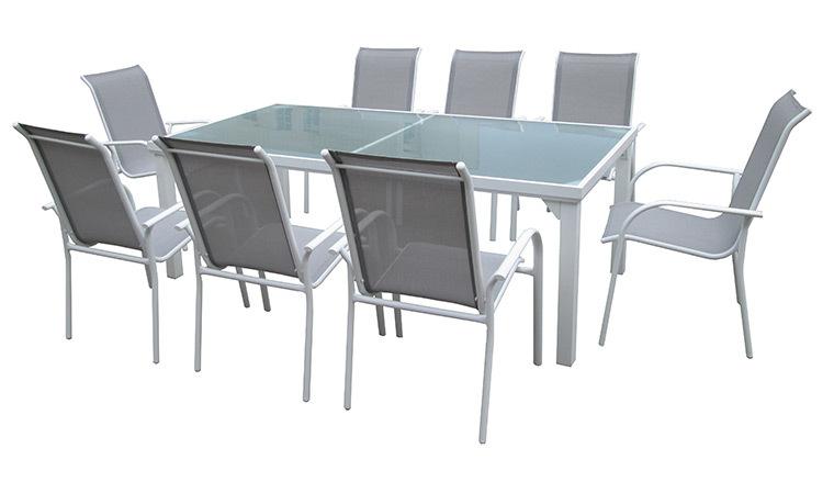 SALON DE JARDIN 8 PLACES EN ALUMINIUM BLANC - Modè
