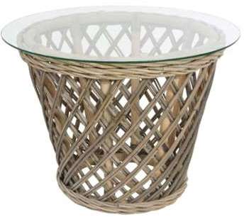 Table basse de jardin grise en rotin tissé croisé Table basse de jardin grise