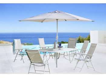 CARREFOUR Set Rona 1 Table 6 Fauteuils 1 Parasol CARREFOUR Set Rona 1 Table