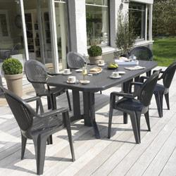 Salon de jardin Vega Anthracite : Table 2m20 et 6