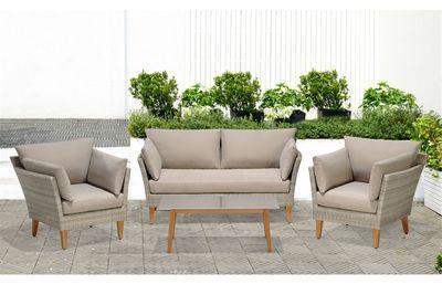 Salon de jardin finition rotin tressé gris clair (
