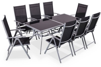 Salon de jardin en aluminium table 8 places gris t