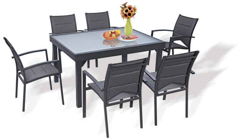 SALON DE JARDIN GRIS ANTHRACITE EN ALUMINIUM ET VE