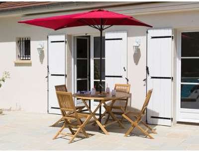 Salon de jardin Teck C FSC 4 places table ronde pliante Salon de jardin Teck C FSC