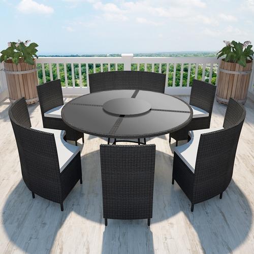 VidaXL Salon de jardin noir en polyrotin table ron
