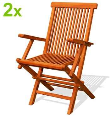 Lot de 2 fauteuils pliants jardin teck massif huil