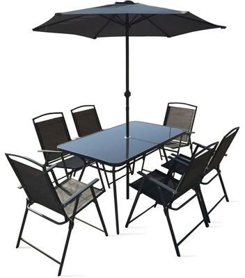 Table de jardin 6 places et parasol Gris - BOUTIQU