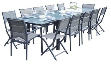SALON DE JARDIN GRIS ANTHRACITE 12 PLACES - Collec