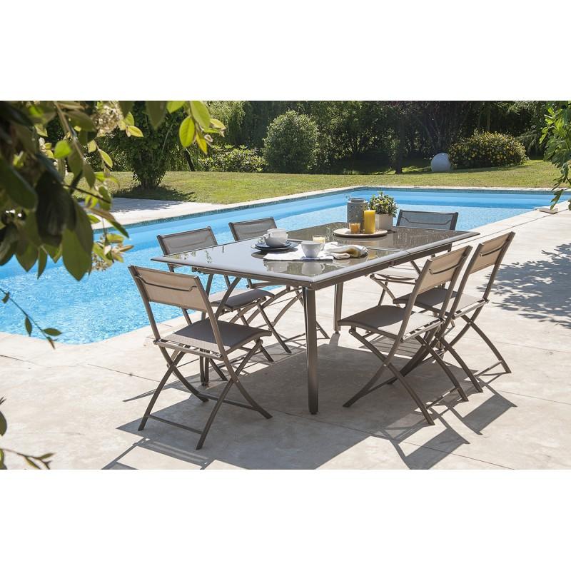 Salon de jardin - Table et 6 chaises cappuccino