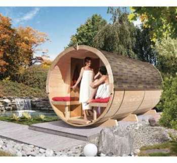 Sauna Tonneau 4 avec vestibule - 6 à 8 places bois Sauna Tonneau 4 avec vestibule