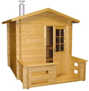 Sauna Kuikka avec poêle à bois 20 pro et cheminée