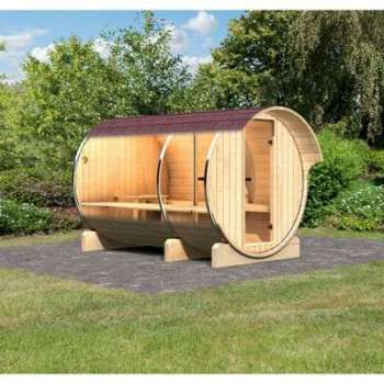 Sauna Tonneau 3 avec vestibule - 4 à 6 places bois Sauna Tonneau 3 avec vestibule