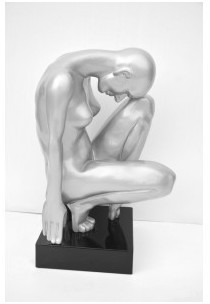 Sculpture en resine penseur gris