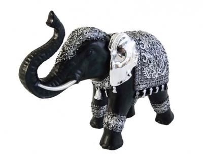 Statuette déléphant noir et argent - Grande taill