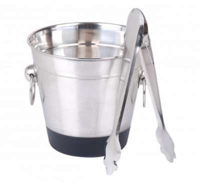Lot 4 Seau à glaçon inox + pince - Dia.14 x H.13.5