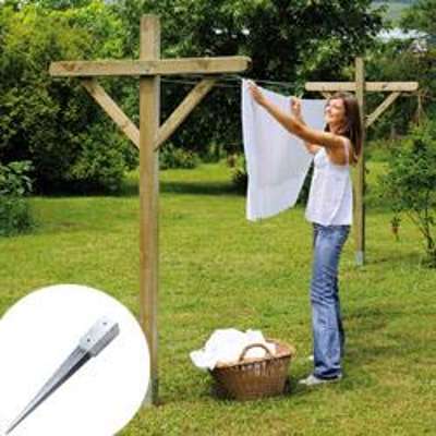 Kit Etendoir à linge bois et ses 2 supports à planter Kit Etendoir à linge bois