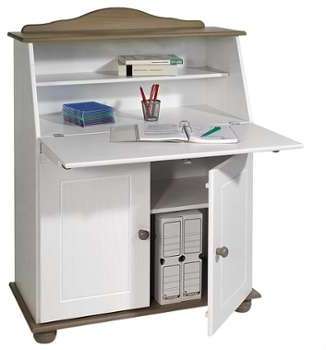 Bureau secrétaire DAVID lasuré taupe et blanc Bureau secrétaire DAVID lasuré