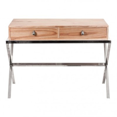 Bureau en bois brut 2 tiroirs avec pieds croisés i