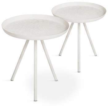 Lot de 2 tables d appoint en métal matelé Palonia Blanc Lot de 2 tables d appoint