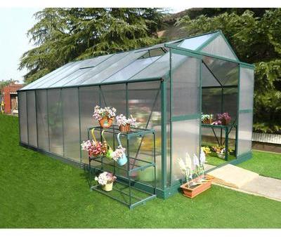 Serre en alu vert et polycarbonate 4mm + embase 16