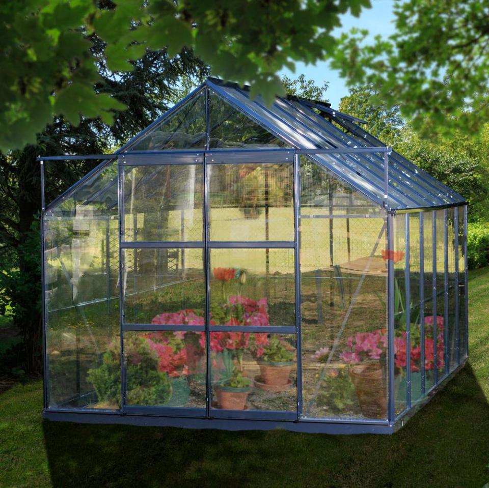 Serre de jardin 8,88m² en aluminium laqué gris et
