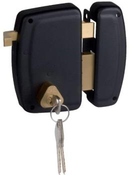 Serrure en applique noire droite à Tirage - Clé I - Serrure en applique noire