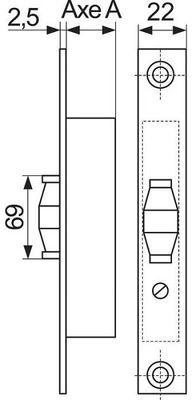 Serrure à larder à rouleau seul - Profondeur 21 mm