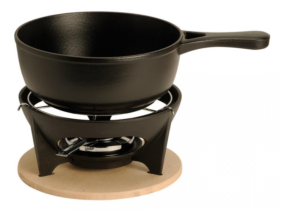 Service à fondue en fonte avec réchaud et plateau LA Service à fondue en fonte