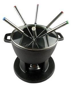Service à fondue en fonte avec couvercle en verre - Service à fondue en fonte