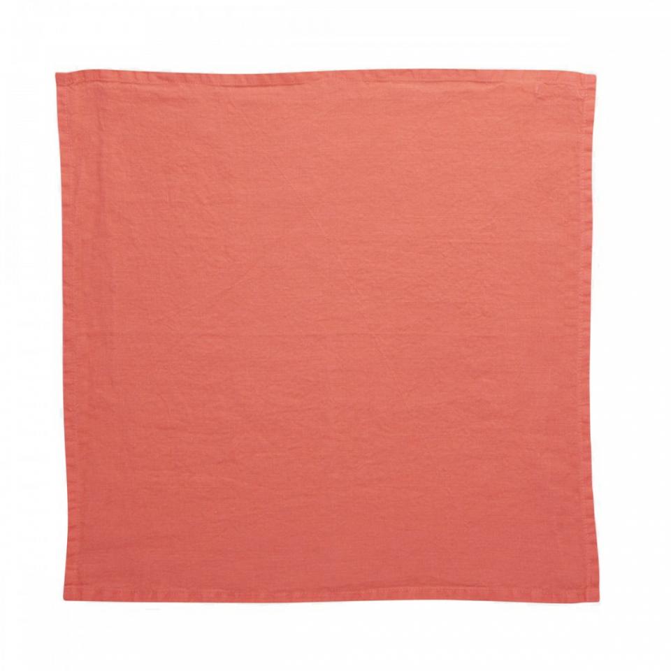Serviette de table 100% lin lavé corail
