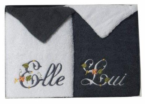 Coffret 4 pièces 2 serviettes 50x100 cm Blanc Anthracite Coffret 4 pièces 2 serviettes