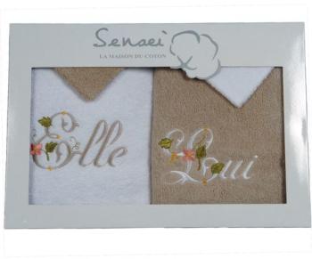 Coffret cadeau 2 serviettes brodées 2 gants ELLE et Coffret cadeau 2 serviettes