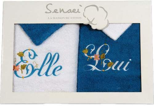 Coffret cadeau 2 serviettes 50x100 cm brodées 2 gants Coffret cadeau 2 serviettes