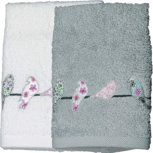 Serviette Invité 30x50cm Eponge Brodée SPRING BIRD
