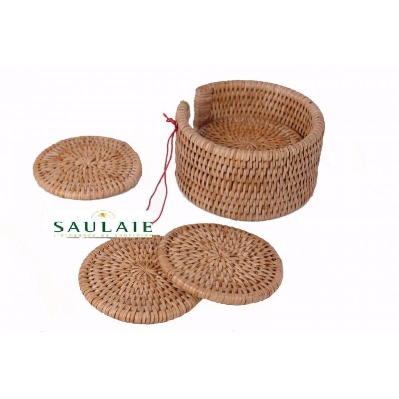 Boite dessous de verre ronds en rotin naturel (par