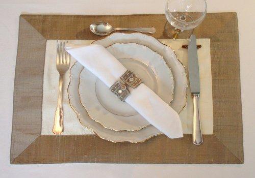 Set de table en soie sauvage ECRU et MARRON