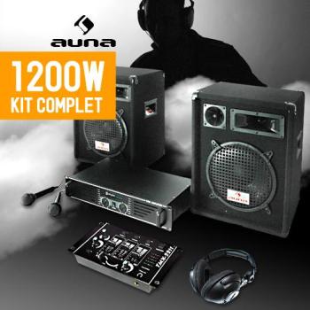 Pack DJ 1200W 2 enceintes table de mixage et ampli Pack DJ 1200W 2 enceintes