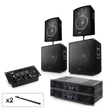 Set PA 2 x ampli 2 x subwoofer 2 x enceinte mixer câbles Set PA 2 x ampli 2 x subwoofer