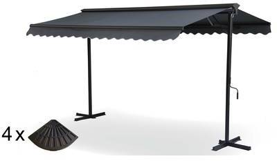 Store banne double pente et dalles de lestage