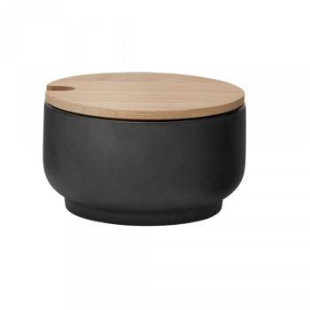 Theo - Sucrier - noir/mat/couvercle de bambou