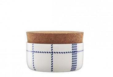 Sucrier Bleu et Blanc Porcelaine et Liège Mormor