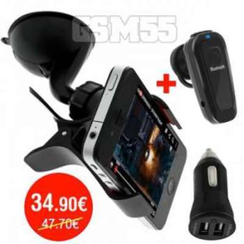 Pack Support Voiture Kit Bluetooth Chargeur Allume-cigare Pack Support Voiture Kit Bluetooth