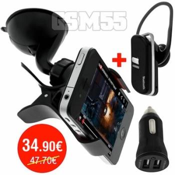 Pack Support Voiture Kit Bluetooth Chargeur Allume-cigare Pack Support Voiture Kit Bluetooth