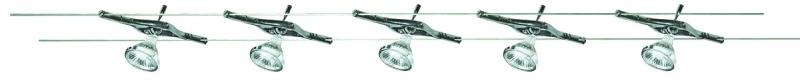 Suspension chrome 5 spots sur câble longueur 5m Suspension chrome 5 spots